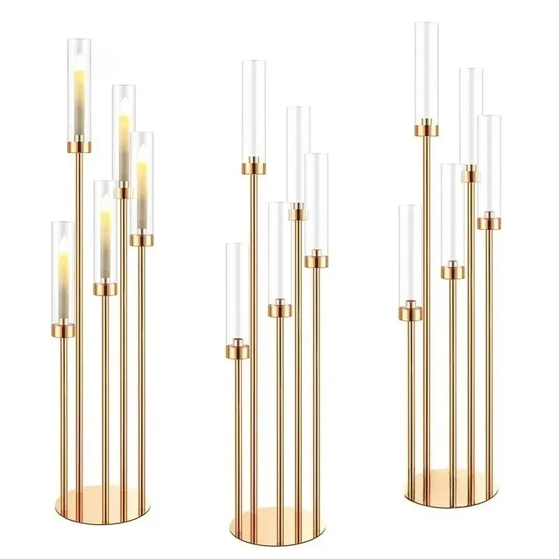 & Road Lead Table Centerpiece Candelabra 5/6/8 Heads Metal Candle Holders Gold Candelabrum Stand Pillar Candlestick Wedding H