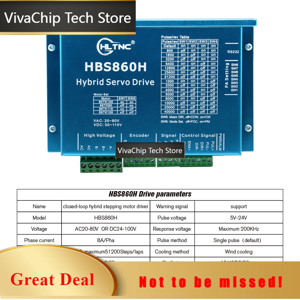 VivaCTNema 34 12.5N.m Closed Loop Stepper Motor Kit Hybird Servo Driver HBS86H HBS860H HBS86 + 86HB250-156B 86 2 Phase Stepper M