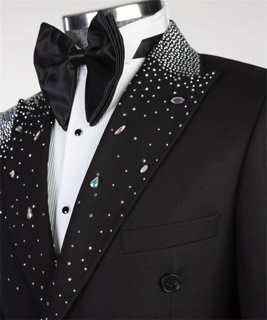 سباركلي حجر الراين الرجال البدلة معطف بلغت ذروتها التلبيب البدلات الرسمية مزدوجة الصدر ملابس العريس حفلة الأعمال فقط السترة مخصصة