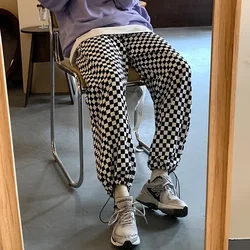 Pink Black Checker Plaid Elastic Waist Jogger Pant y2k Aesthetic Young Women Trouser Summer Sweatpant Harajuku e-girl thin pants
