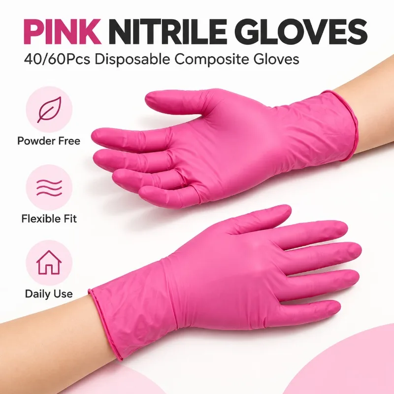 40/60PCS Composite Nitrile Gloves Disposable Powder Free Washing Up DIY Projects Household Cleaning Daily Tasks Cleaning Uses