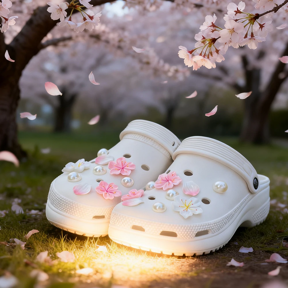 18PCS Fashion Shoe Charms Set Summer Cherry Blossom Pearl Shoe Decorations Buckle for Clogs Sandals DIY Accessories image 4