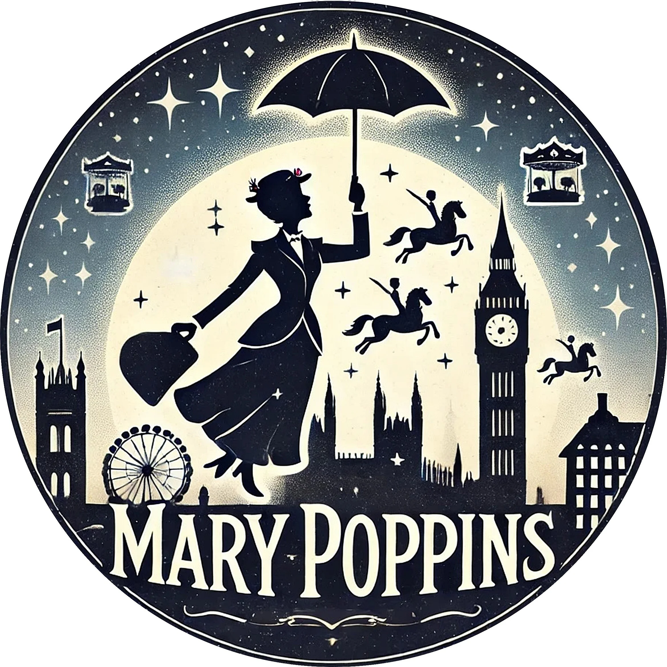 لوحة فنية جدارية مستديرة من الألومنيوم من Vintage Mary Poppins - ديكور متين وسهل التعليق للمنزل والحديقة والمقهى والمزيد #6