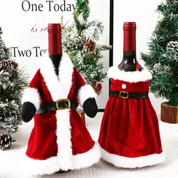 2024Christmas Wine Bottle Cover Set Golden Velvet Dress Clothes Cap Wine Bottle Bag Sleeve Xmas New Year Dinner Table Decoration