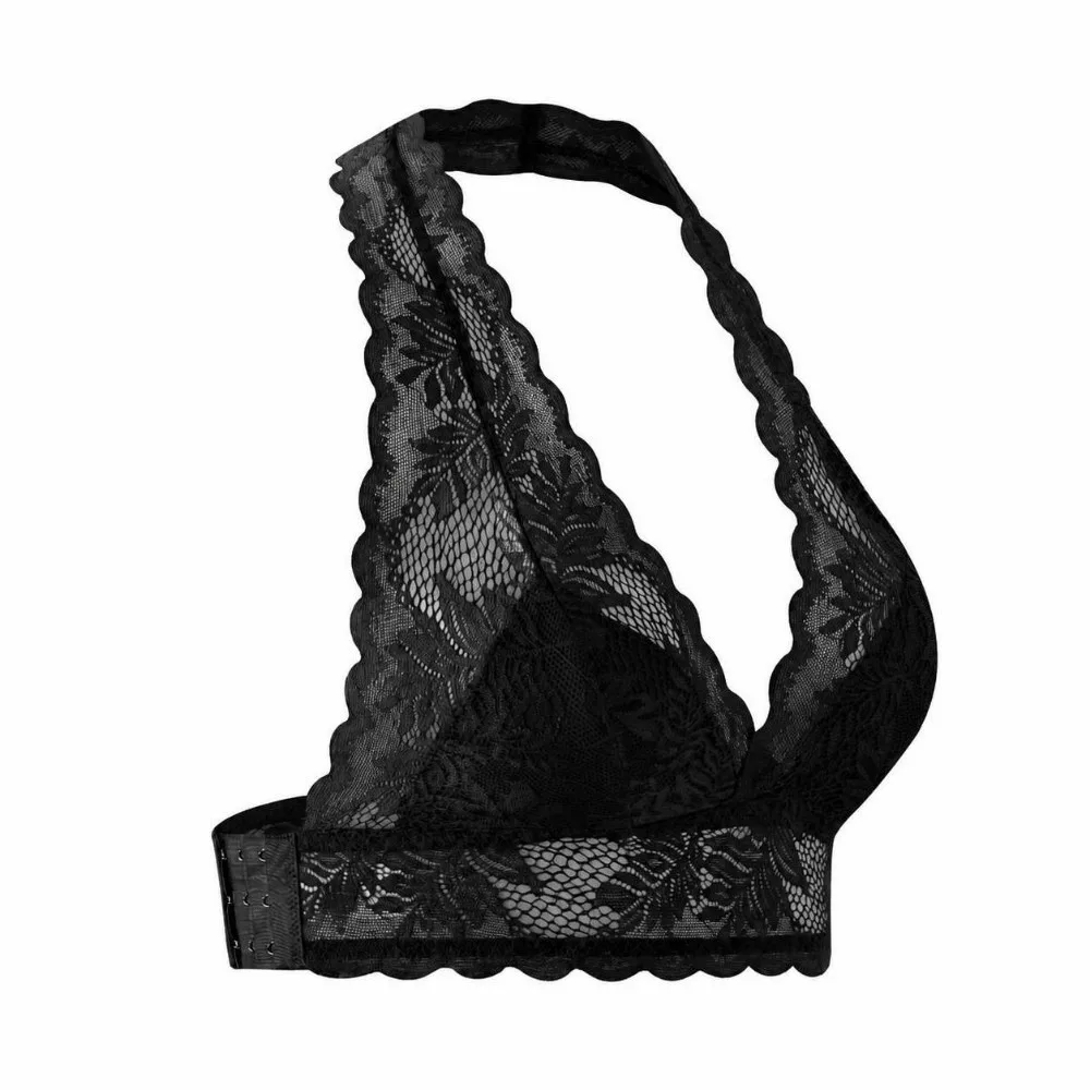 Underwear Hanging Neck Lace Push-Up Bra Mesh Transparent Beauty Back Halter Bra Seamless Invisible Wireless Bra Women