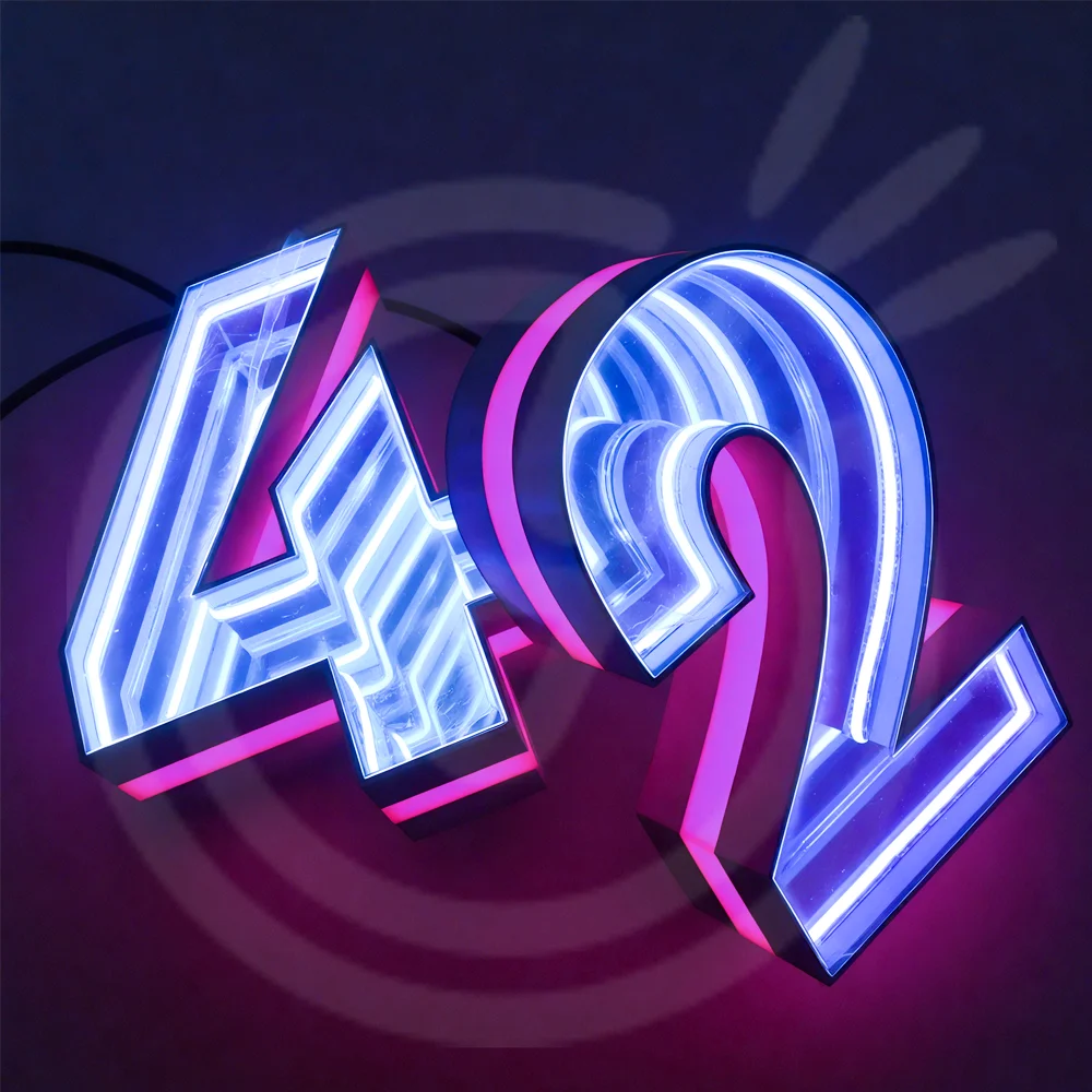 Letras de espejo infinito personalizadas, luz LED, efecto 3D, señal de nombre o palabra personalizada, arte de pared único para el hogar, oficina y dormitorio