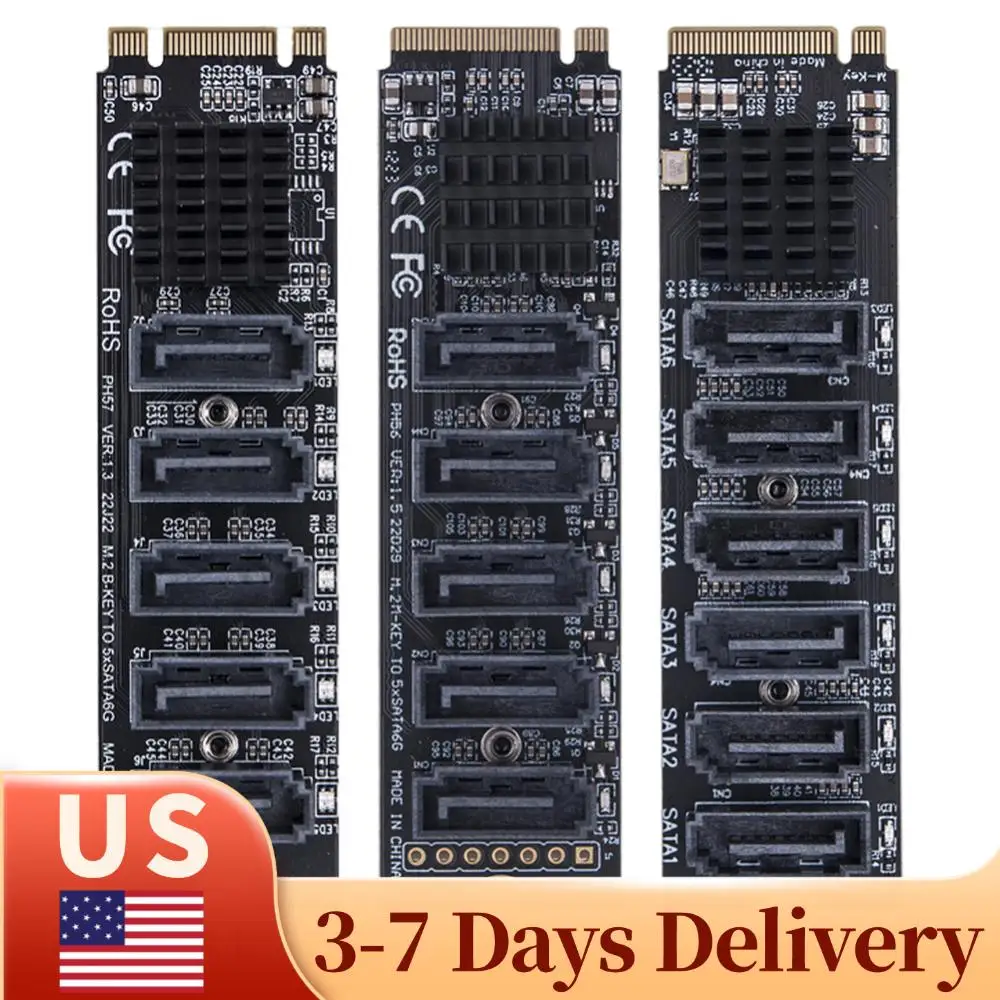 

Карта расширения M.2 MKEY PCI-E с 5/6 портами, адаптер M.2 к SATA 3.0, 6 Гбит/с, с поддержкой функции PM