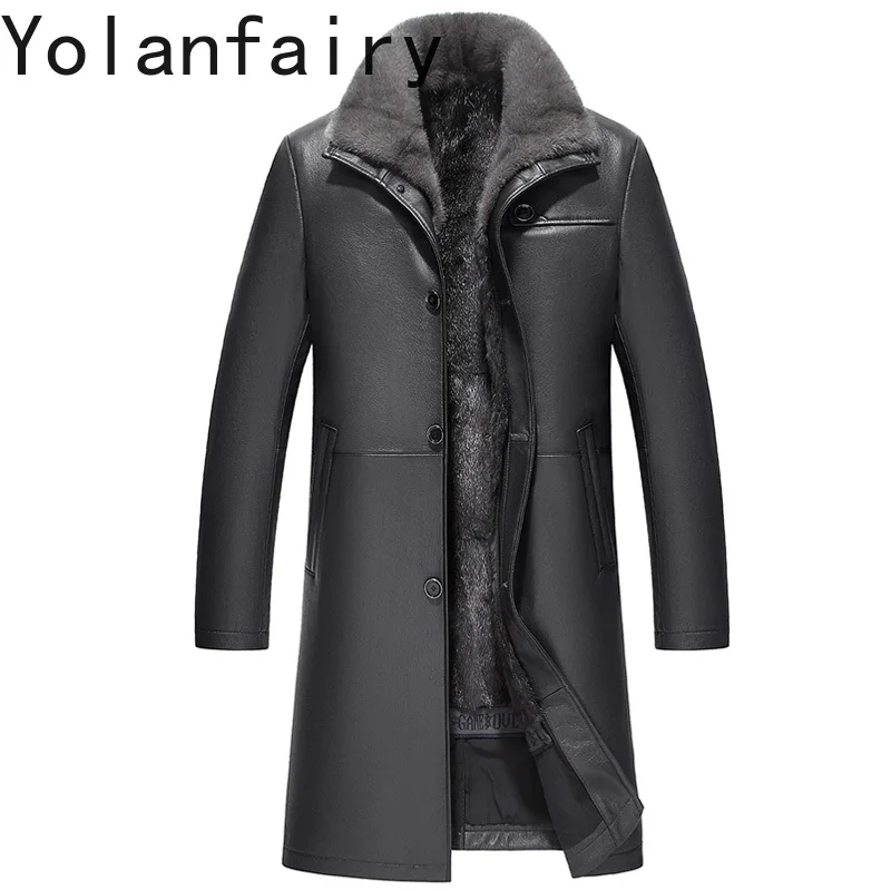 YOLANFAIRY Genuine Leather Jacket Men Winter Real Goatskin Coat Whole Mink Fur Liner Jackets 2025 Warm Fur Coats Chaqueta Hombre