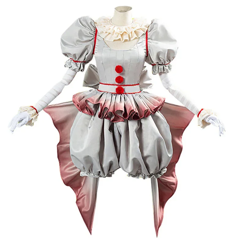 Movie Clown Pennywise Cosplay Costume Halloween Girls Outfit Horror Lolita Dress Up Women Fantasy Dress Carnival Party Full Set