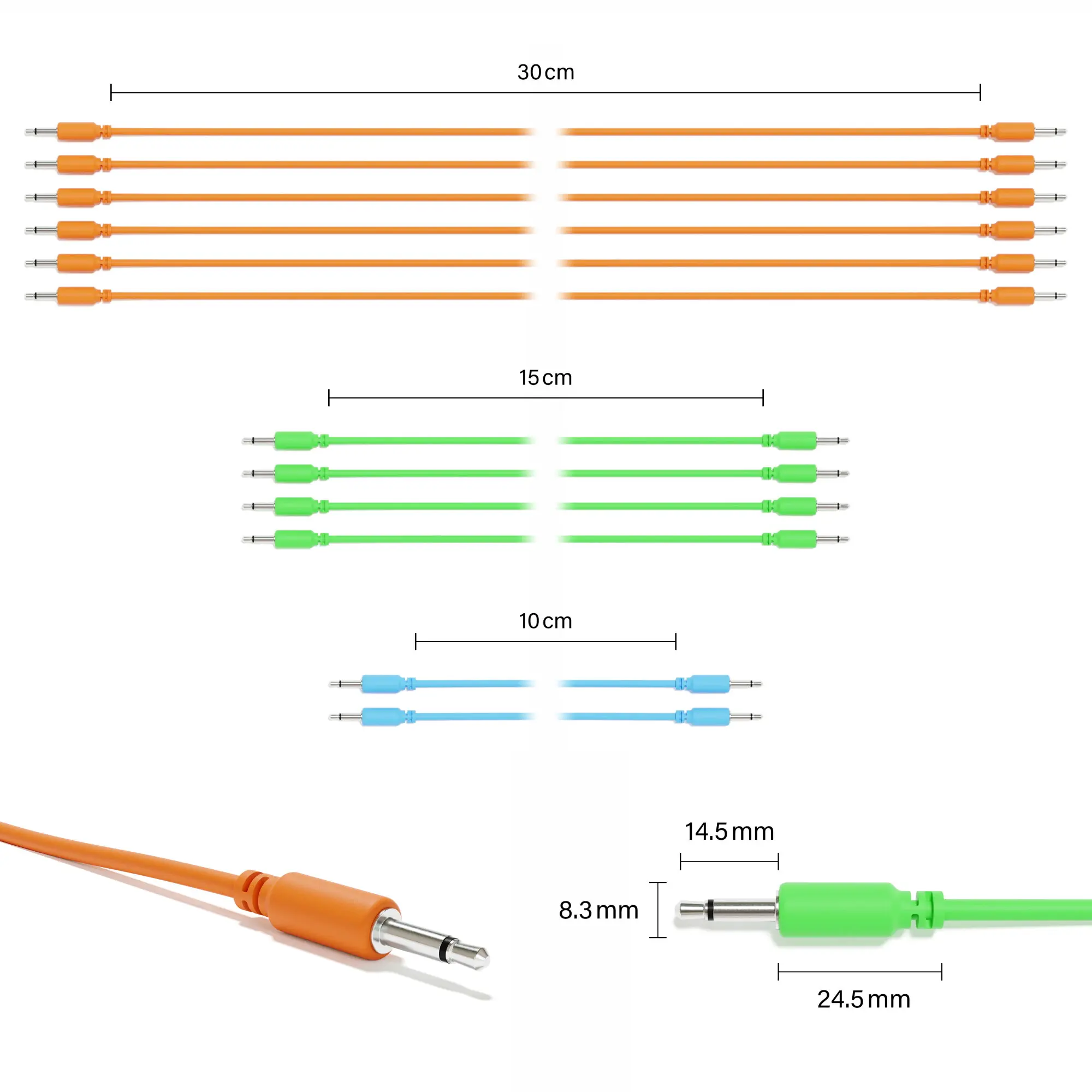 ExcelValley - 12 Pack - Mono Modular Patch Cables TS 3.5mm 1/8