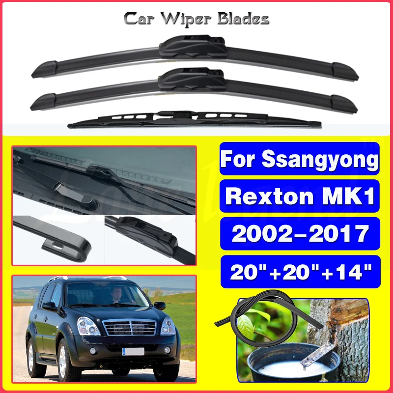 

Car Wiper Front & Rear Wiper Blades Set Kit For Ssangyong Rexton MK1 2002 - 2017 Windshield Windscreen Window 20"+20"+14"