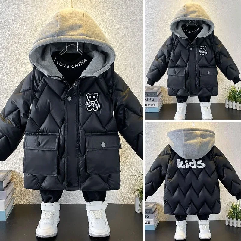 Children's velvet jacket, autumn and winter clothing, cold proof, handsome little boy, hooded cotton jacket, new cotton jacket,