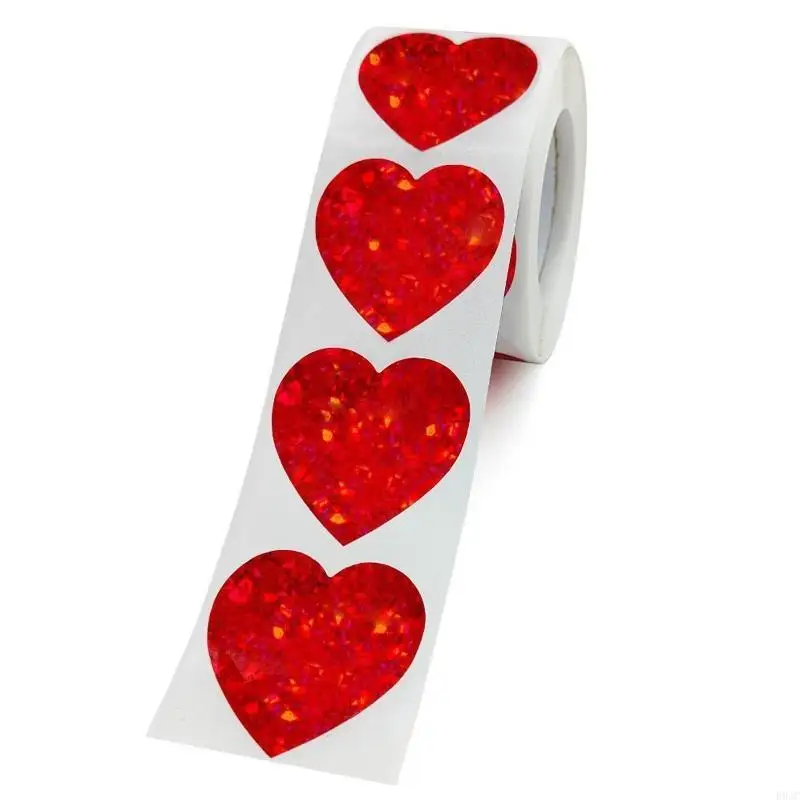 R9JC 500PCS Red Heart Labels Valentine's Day Pay bao