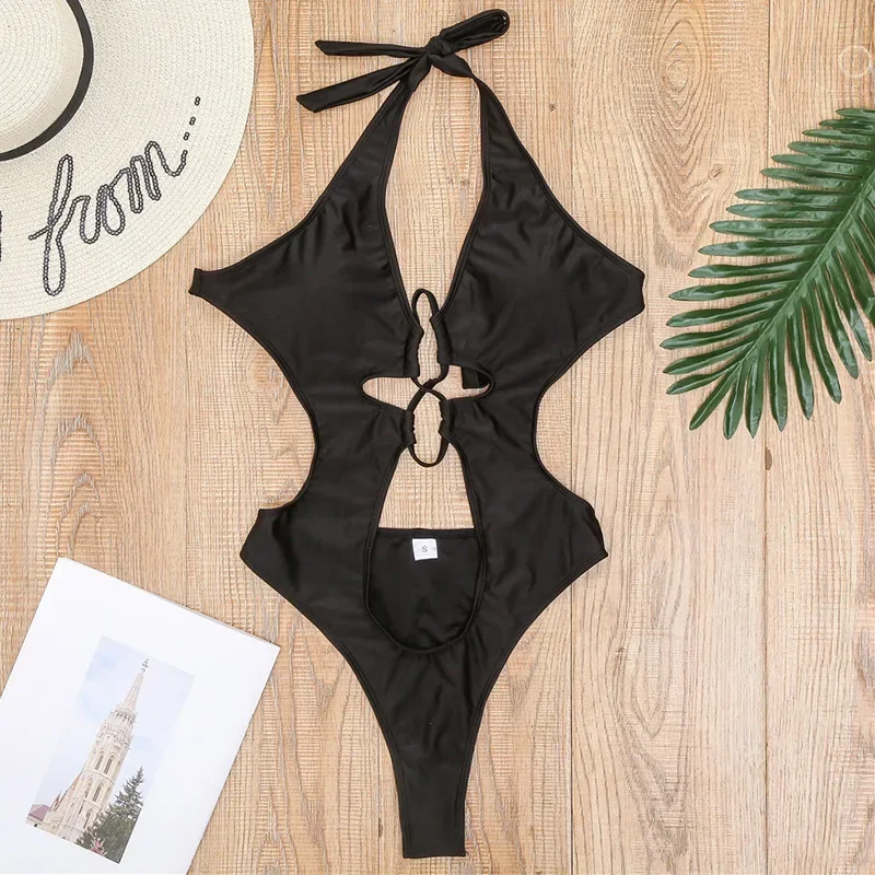 Lace up Halter Tummuy Cut Out Female Thong Swimwear One Piece Swimsuit Women Backless Monokini High Cut Bather Bathing Suit Swim image 6