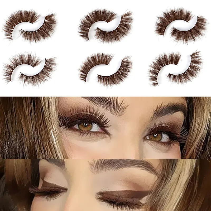 1 Pair 3D Brown Eyelashes Multi-style Reusable Mink Eyelashes European Style Thick Curly Lashes Makeup Tools Accessories