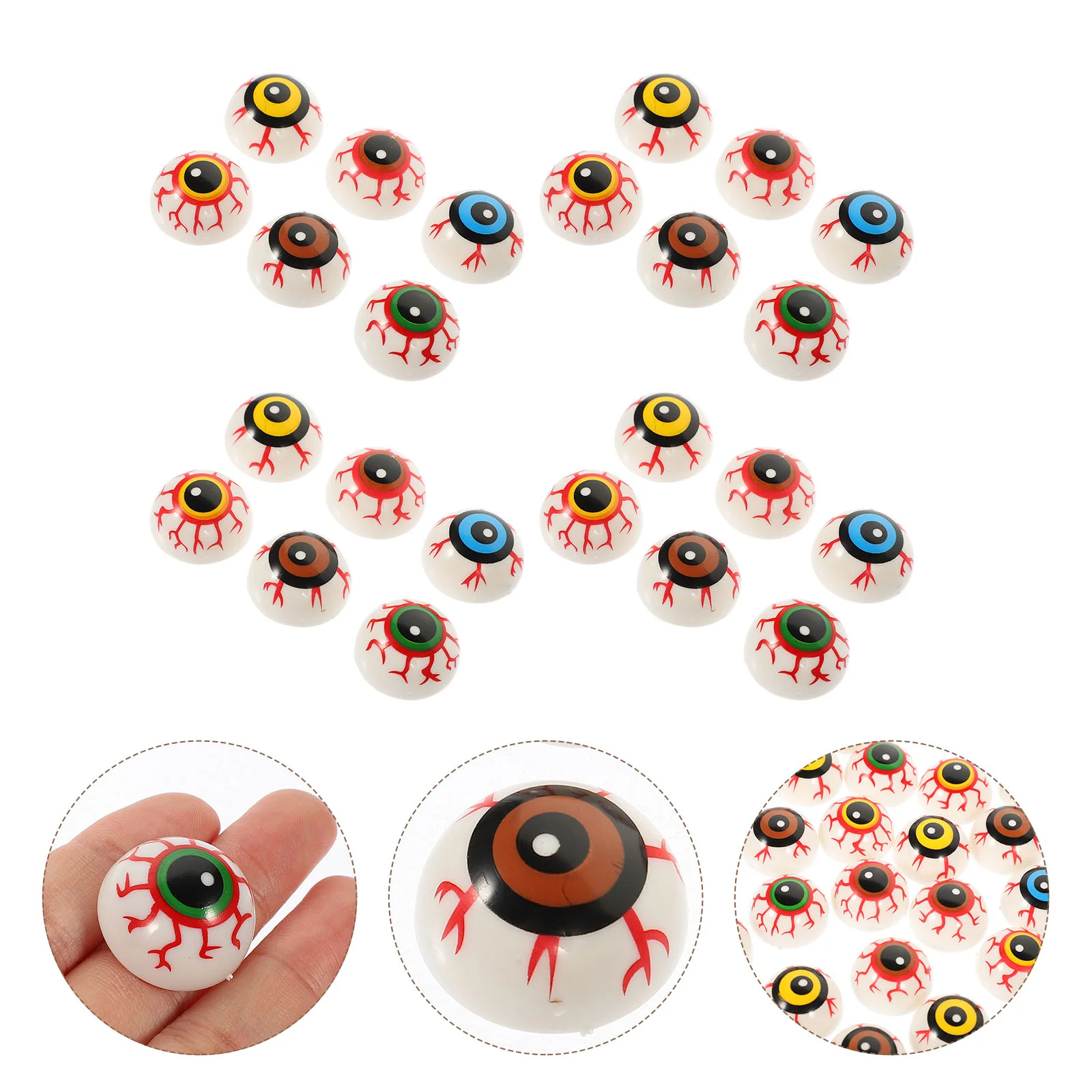 24 Pcs Semicircle Halloween Eyeballs Toys Eyes DIY Accessories Plastic Colorful Bounce