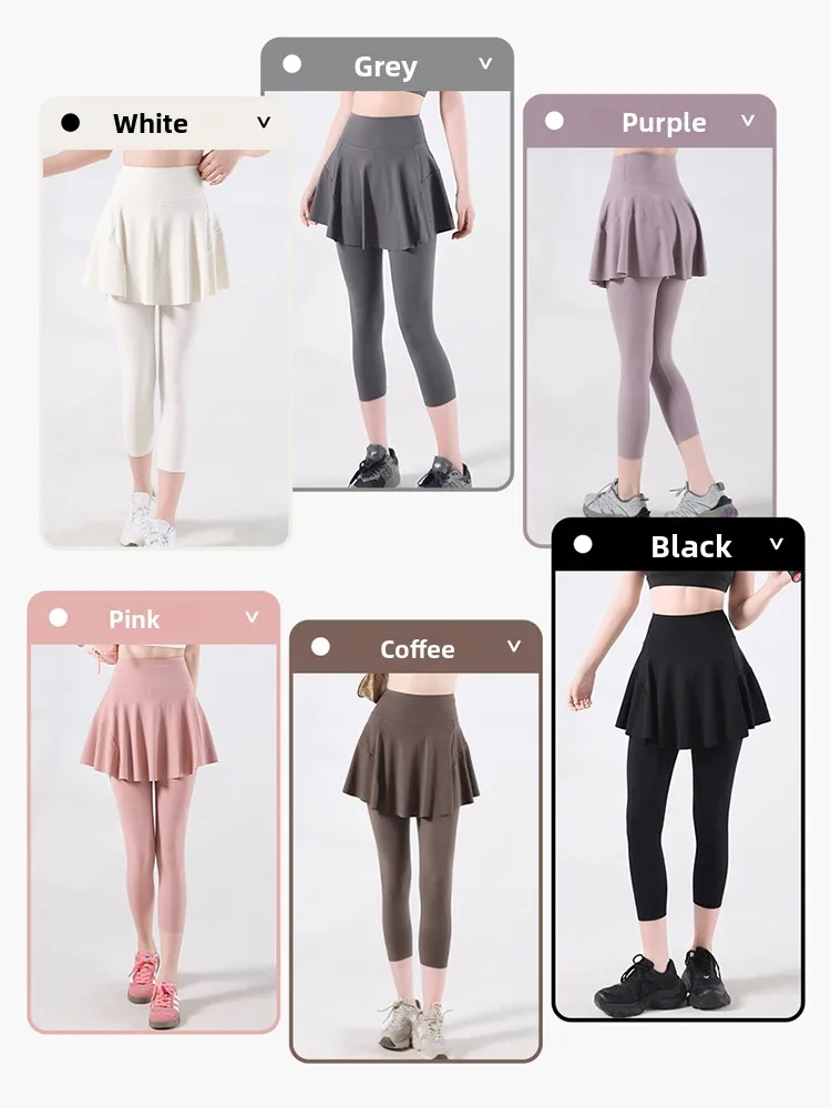 Emagrecimento arca calças de yoga femininas finas verão bicicleta equitação calças saia design cintura alta sete/nove pontos náilon elastano