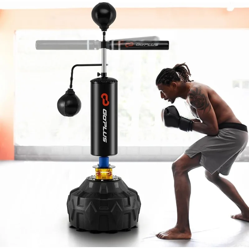Goplus Boxing Speed Trainer กระสอบชกอิสระ 360 °   แถบหมุนพร้อมลูกบอลความเร็วสะท้อนแสง 2 ลูก, โช้คอัพ,