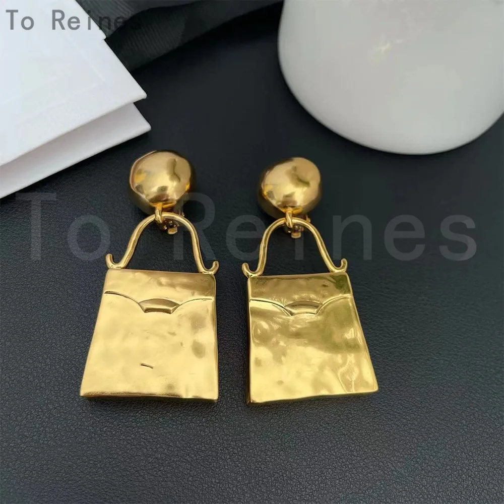 To Reines New Vintage Golden Ear Clip Earrings French Handbag  Classic Design Fashion Women High Quality Pendientes Jewelry