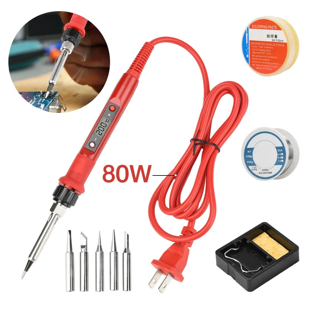 

80W Digital Electric Soldering Iron Soldering Iron Set Temperature Adjust AC 220V 110V US/EU Ceramic Heater Household DIY Tools