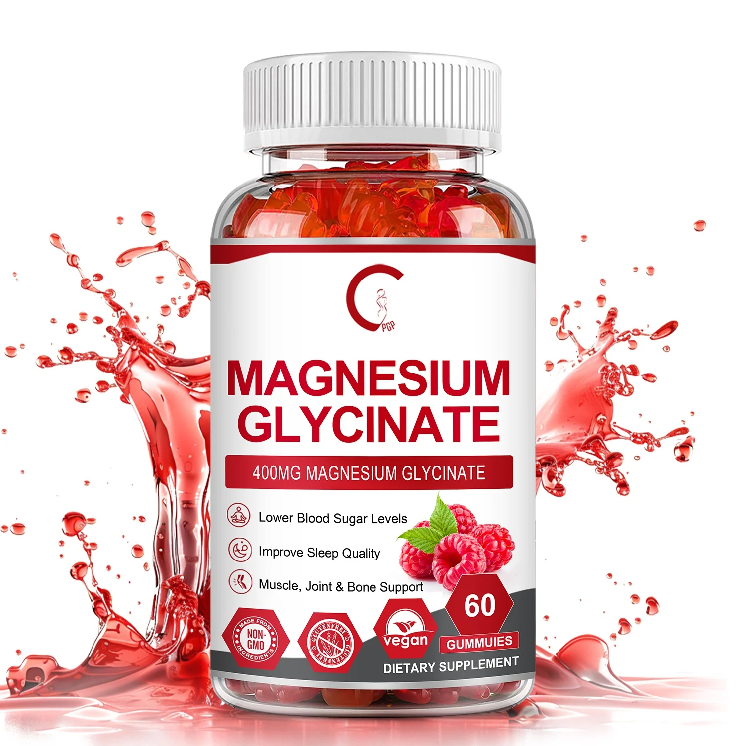 

GPGP GreenPeople Магниевые глицинатные жевательные жевательные конфеты для когнитивной функции, спокойной поддержки настроения и сна -60 малиновых жевательных жевательных жевательных конфет без добавок