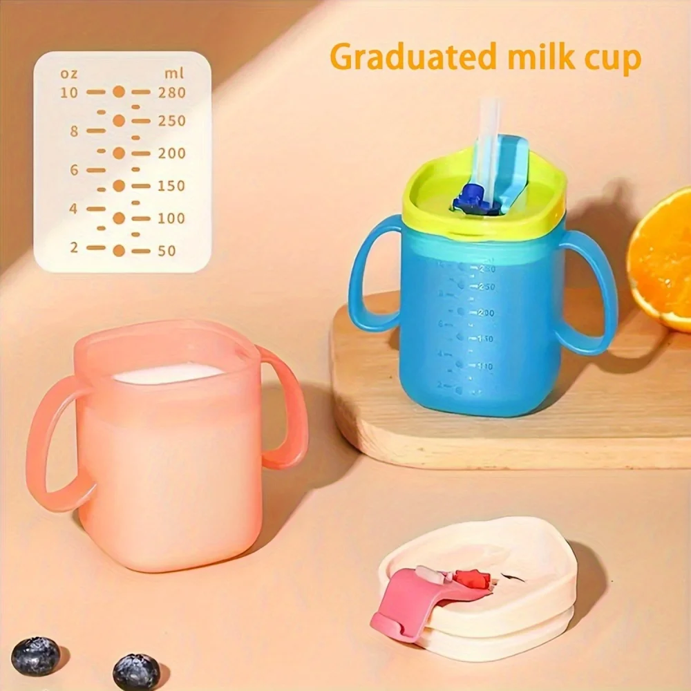 3-in-1 Straw Cup, Kids Learning Cup with Lid, Open Design, Sippy Cup, Water Bottle, Learning Drinking Cup with Straw, Cover and