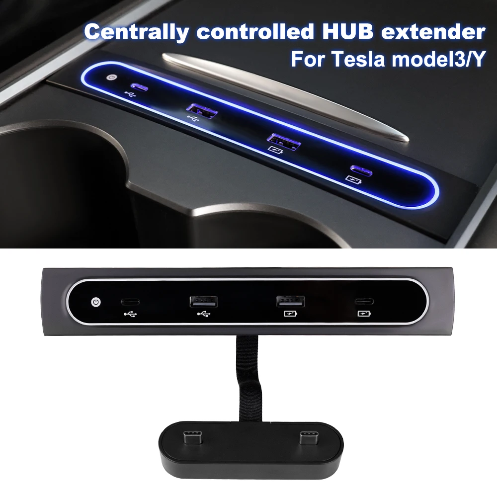 Caricatore multiporta Hub USB per auto Console centrale per Tesla Model 3 Y 27W caricatore rapido USB Shunt Hub Docking Station adattatore per auto