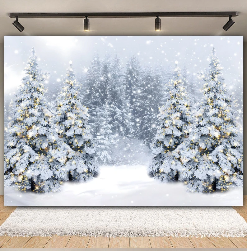 Winter Snow Scene Christmas Photography Backdrop Snowflake Mountain Forest Natural Scenery Baby Portrait Backgound Photo Studio