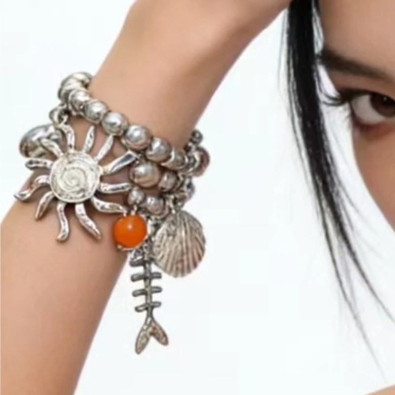 Multi-layer Hand-strung Pearl Sun Starfish Pendant Necklace Y2K Delicate Elegant Women's Jewelry Fashion Versatile Trend Jewelry
