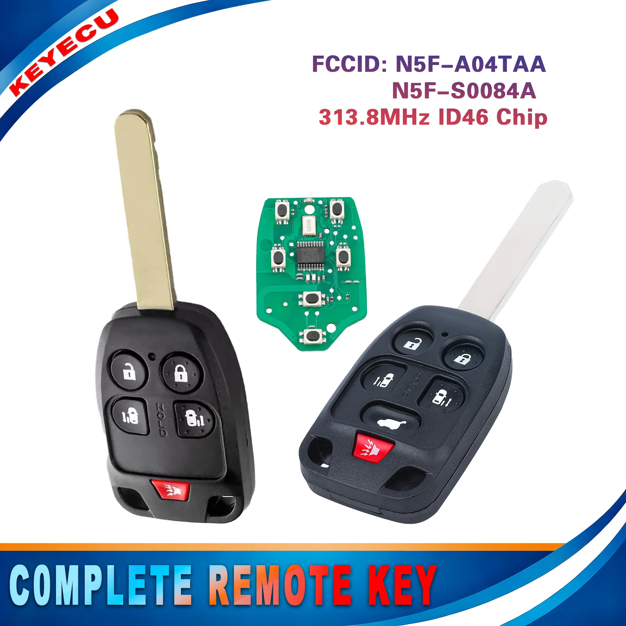 KEYECU for Honda CR-V Accord Acura TL/ZDX  2008-2012 Civic 2006-2012 Remote Key Fob MLBHLIK-1T N5F-S0084A 313.8MHz ID46 Chip