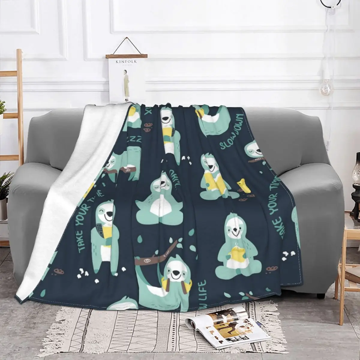 

Sloth Pattern Blanket Fleece Decoration Funny Cute Animal Multifunction Soft Throw Blankets for Sofa Office Quilt