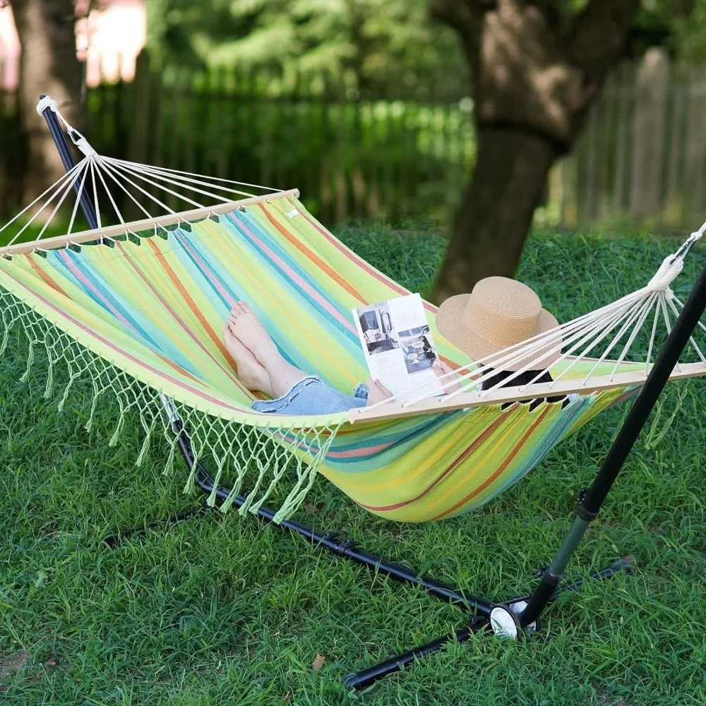 Doppel-Personen-Hängematte im Boho-Stil-hand gefertigte Hängematte aus natürlicher Baumwolle mit Baum gurten, brasilia nisches Hängematten bett für drinnen, draußen,