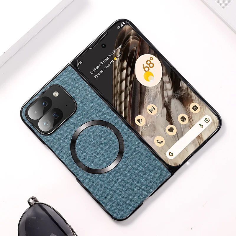 Case Google Pixel 9 Pro Fold Magnetic Wireless Charging Case Cloth Texture Hard Plastic Phone Cover for Magsafe Case
