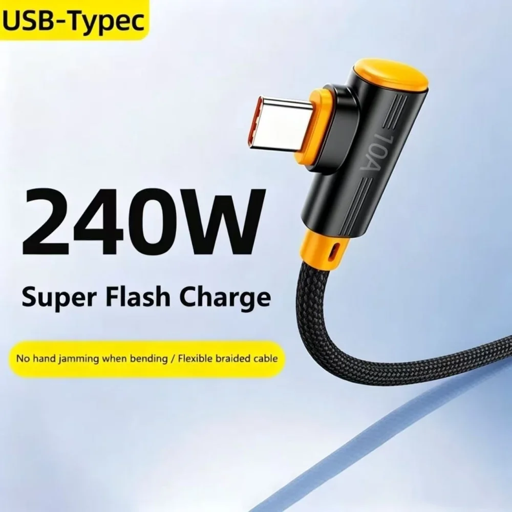 USB Type C 240W Fast Charging Cable USB-C 90° Elbow Data Line 1M/1.5M/2M/3M PD Quick Charge 3.0 Wire For Samsung Huawei Xiaomi