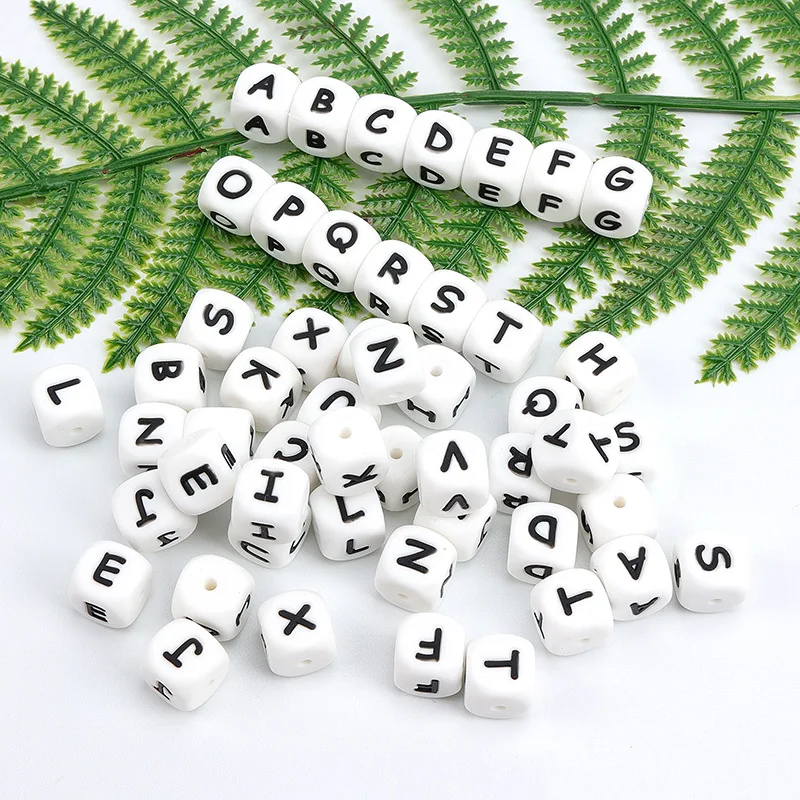 10Pcs 12mm Baby Supplies  Silicone Letter Square Beads DIY Baby Name  Alphabet Beads for Jewelry Making DIY Necklace Bracelet