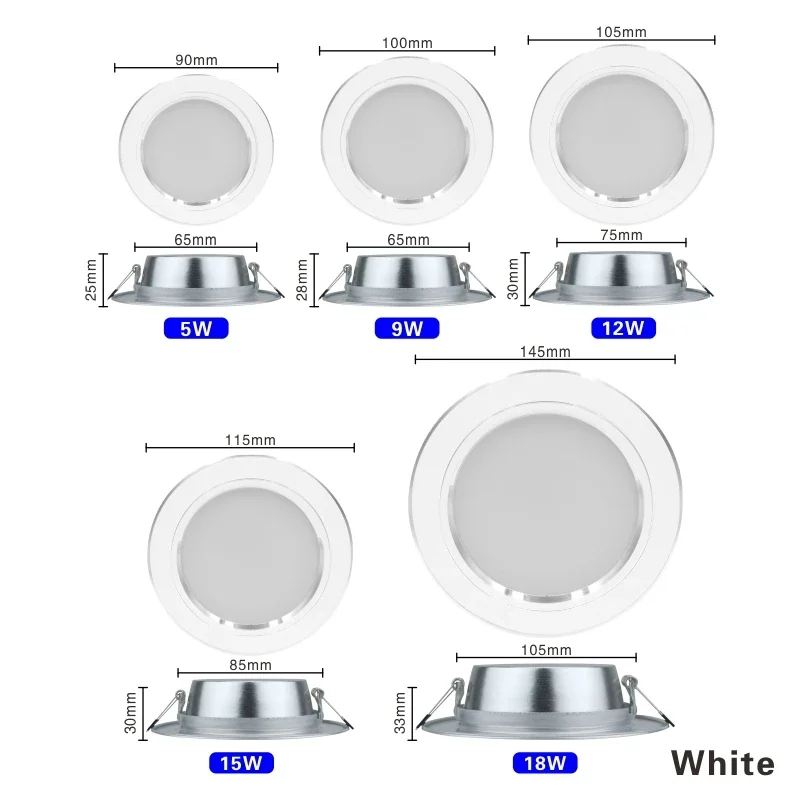 10pcs/lot Led Downlight 220v Ceiling Light 5W 9W 12W Recessed Down light Round Led Panel Light 15W 18W Spotlight Indoor Lighting