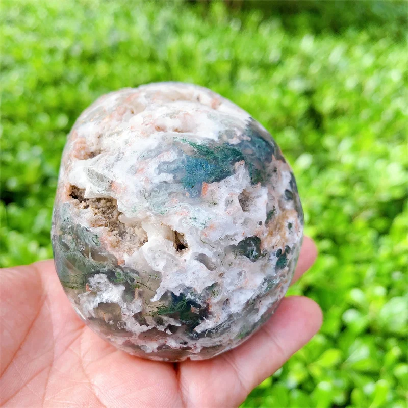 Natural Moss Agate Skull Carvings, Mini Statue Figurine, Crystal Stone, Decor, Halloween Decoration, Witchcraft Gift, 0.571kg