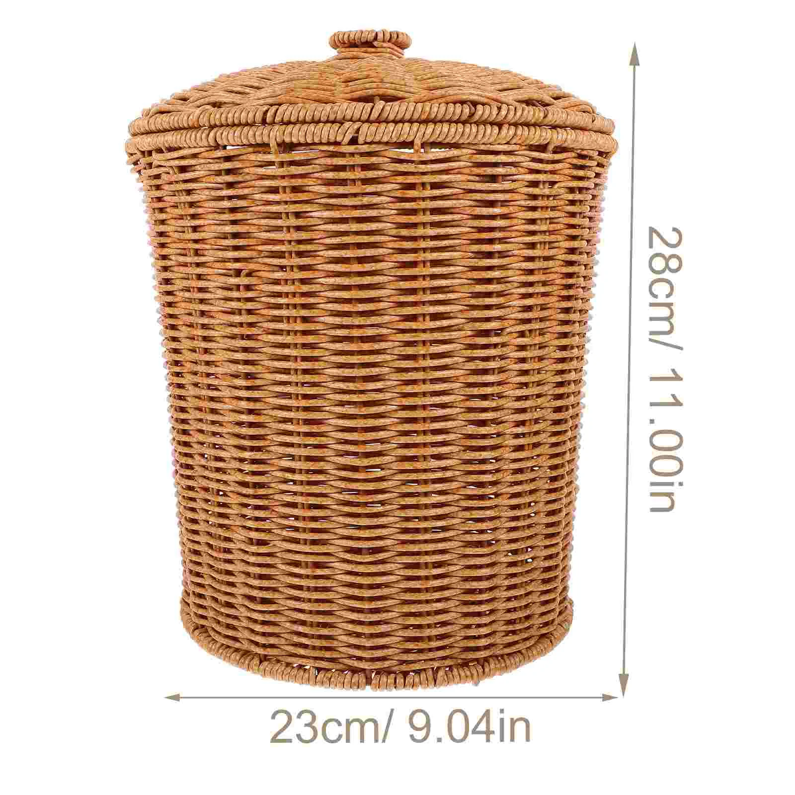 Trash Can Wicker Storage Litterbox Waste Woven Laundry Trash Cans Rattan Boho Laundry Basket White Garbage Hamper Clothes Lid