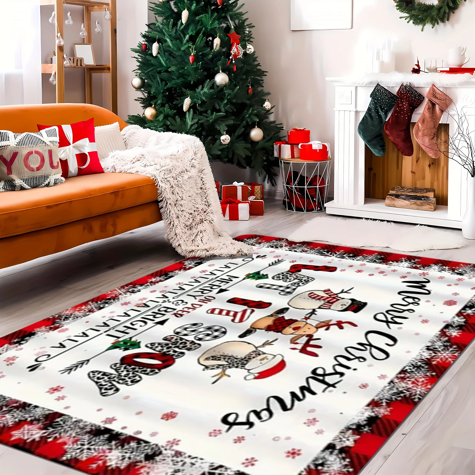 VIKAMA Christmas Snowman Reindeer Doormat Red Buffalo Plaid Snowflake Anti‑Slip Floor Rug Winter Holiday Home Entrance Decor Mat