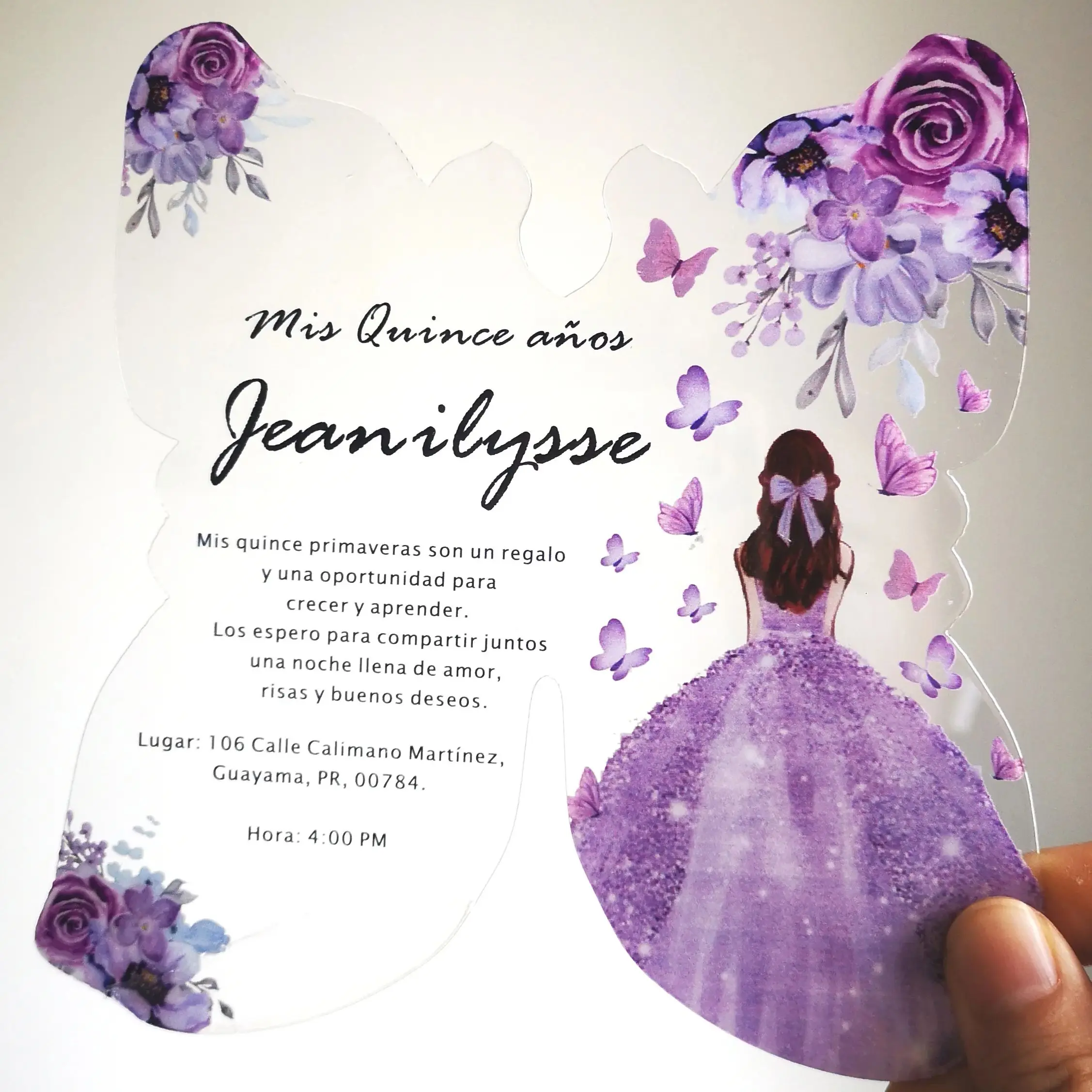 Transparent Custom Acrylic Invitation Cards, Lilac Butterfly Design, Wedding Quinceanera Party, Bar Mitzvah, 15 Years, 10Pcs