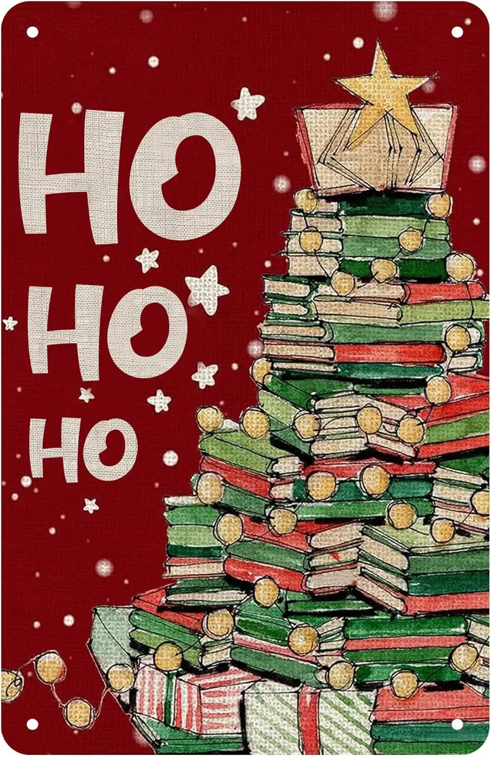 Christmas Tree Gift Sign-Ho Ho Ho- Sign Merry Christmas Trees Metal Tin Sign Red Xmas Sign Plaque Christmas Party Wall Decor Art