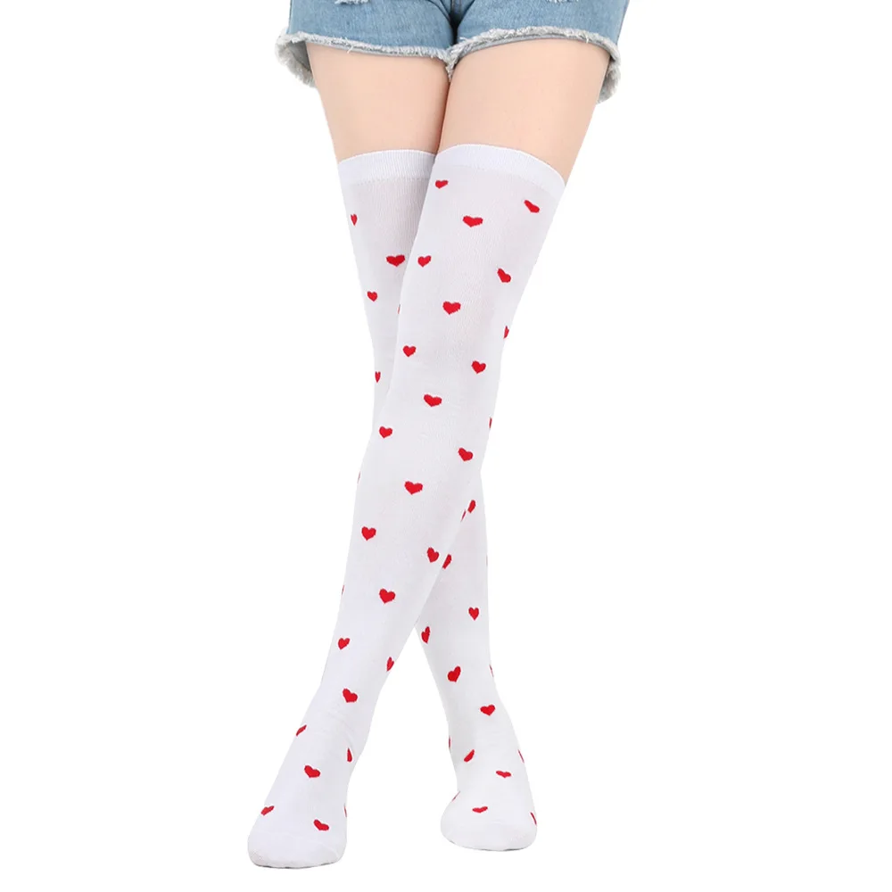 Children Red Striped Cosplay Socks Girls Spring Knee Socks Knitted Xmas Long Socks Cute Princess Heart Print Child Stockings