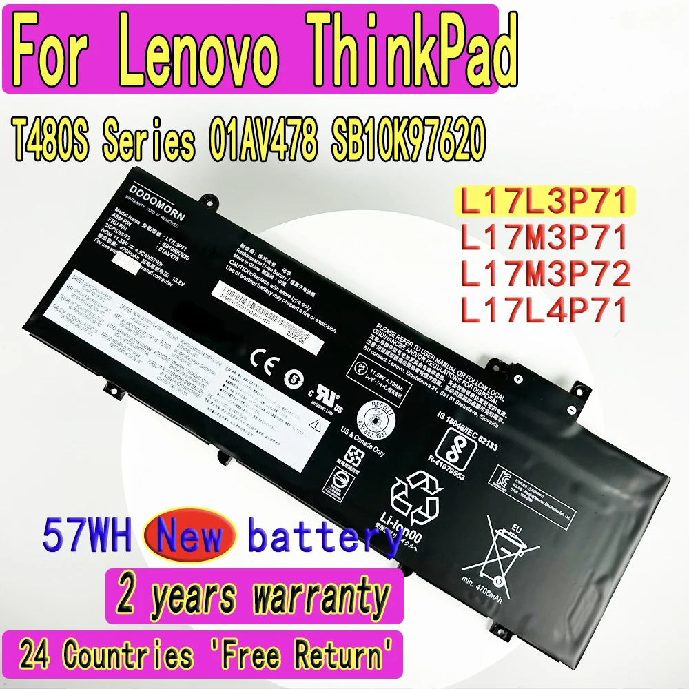 Высококачественный аккумулятор L17L3P71 для Lenovo ThinkPad T480S Series 01AV478 SB10K97620 01AV479 01AV480 L17M3P71 L17S3P71