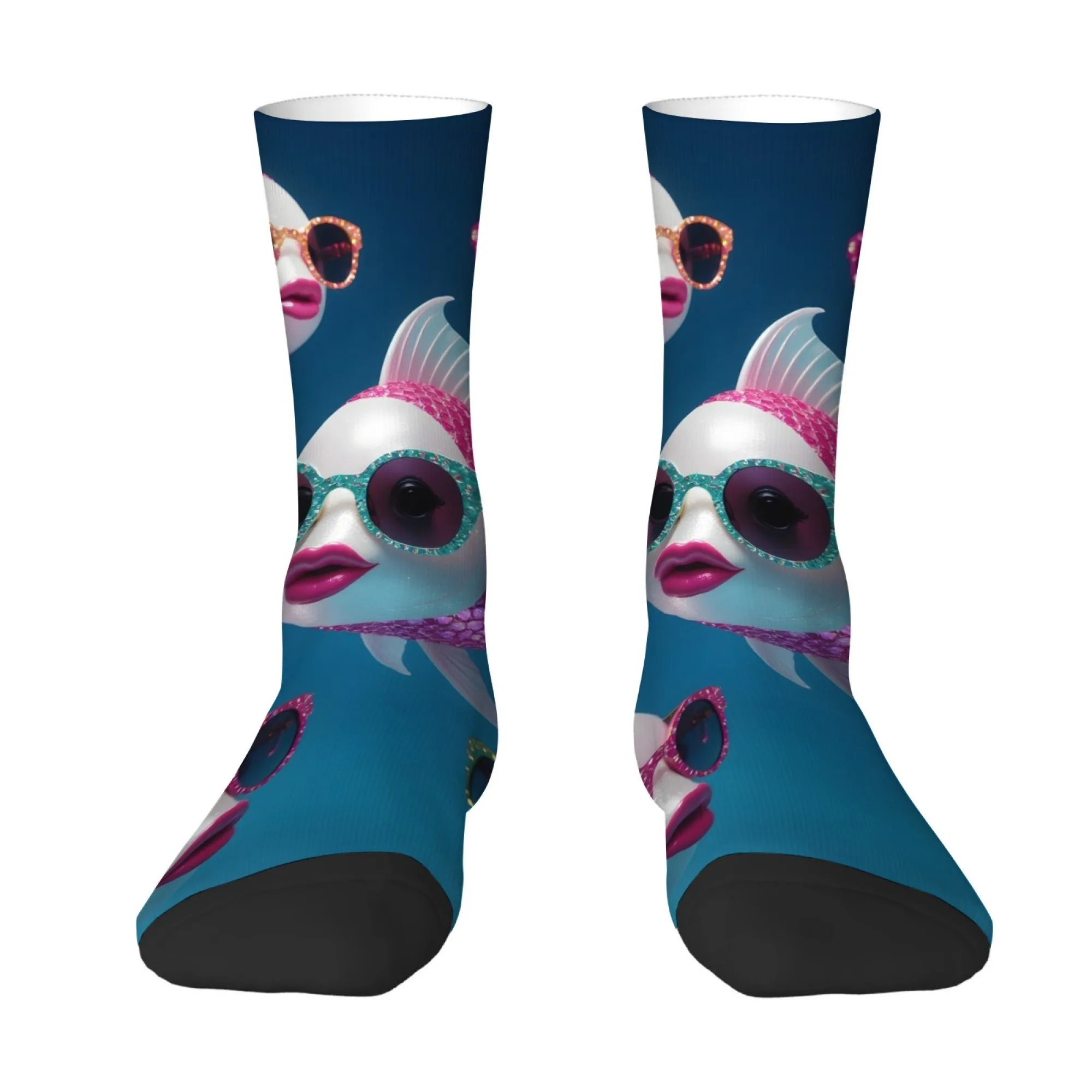 Retro Quirky Sunglasses Fish Print Men's Socks Comfortable Skin-friendly Socks Street Hip-hop Fun Cycling Fishing Sports Socks