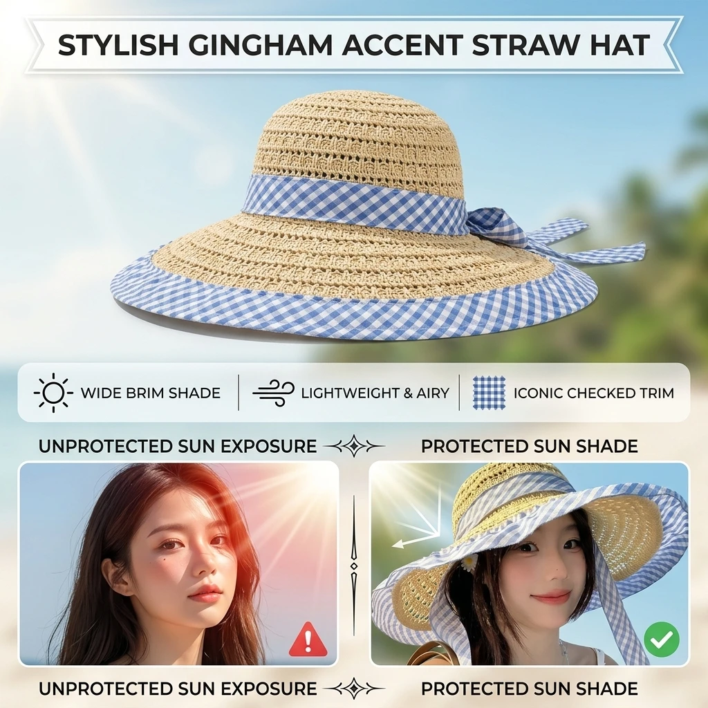Women Straw Hat Wide Brim Sun Protect for Outdoor Beach Garden