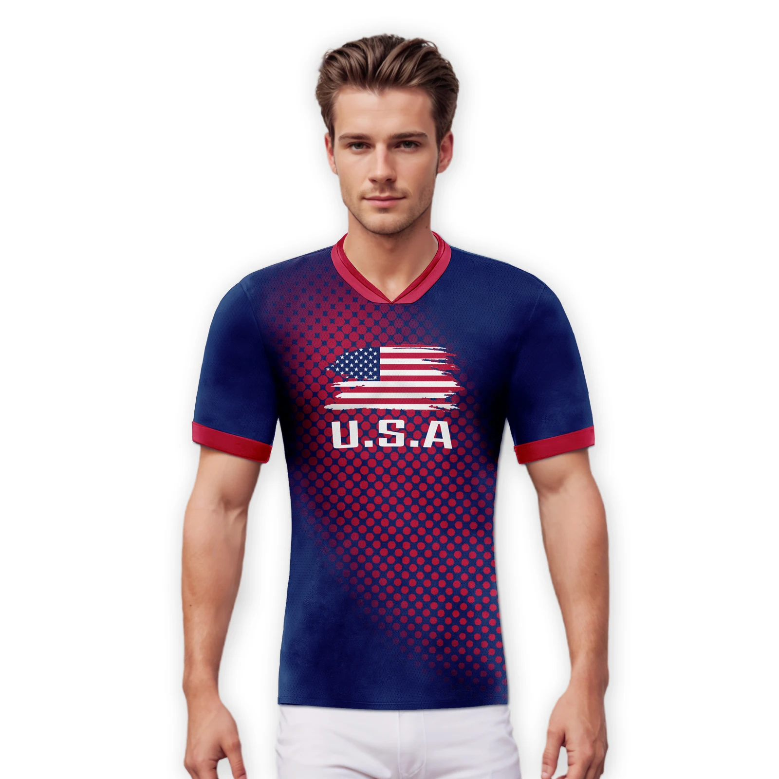 Personalized USA Soccer Jersey Youth Custom Name Number Football Training Shirt Quick-Dry Soccer Uniform for Men Women Youth