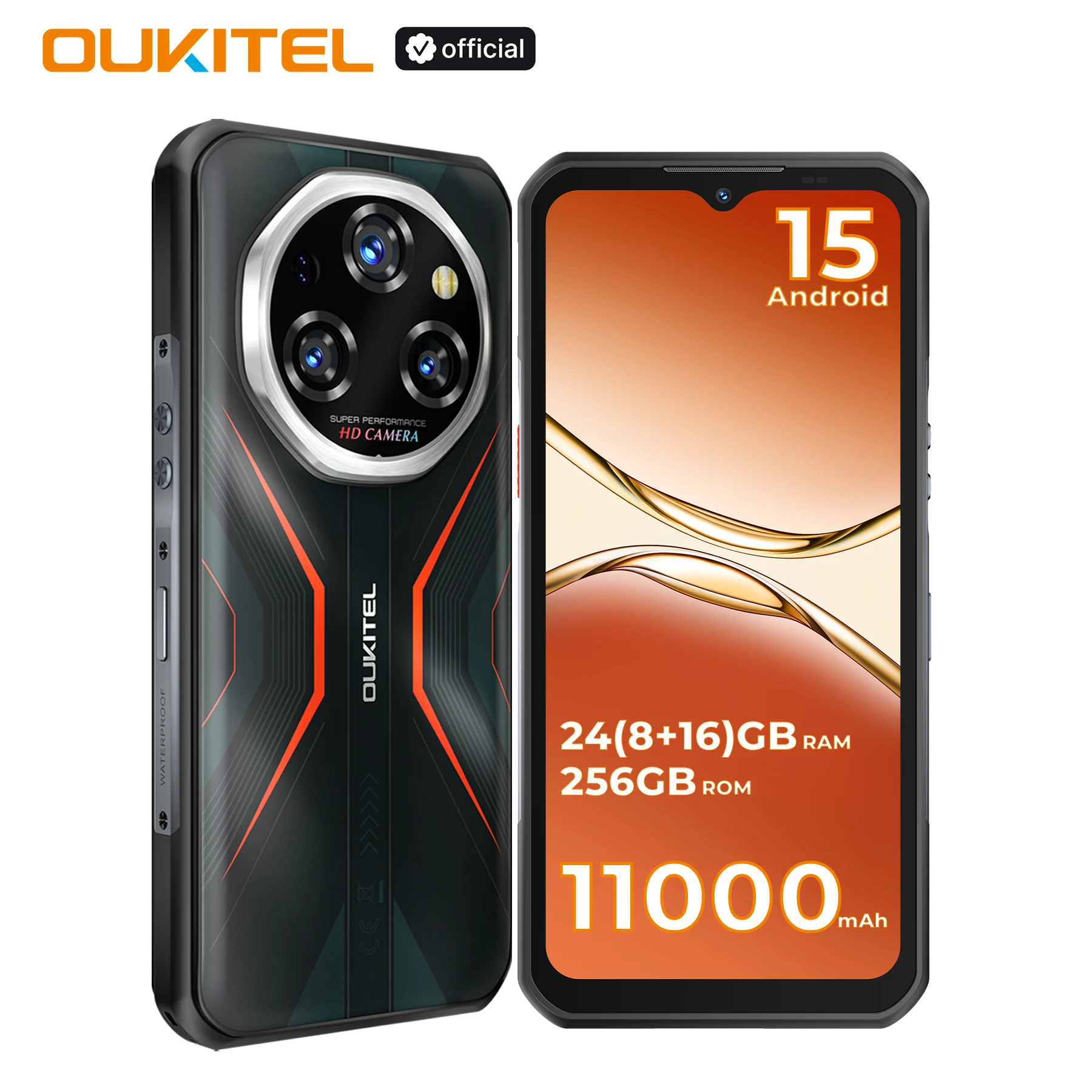Прочный телефон Oukitel WP55 S, 11000 мАч, Android 15, 6,6-дюймовый мобильный телефон FHD+, 24 ГБ (8 +16) + 256 ГБ, камера 64 МП, NFC, смартфон с отпечатками пальцев