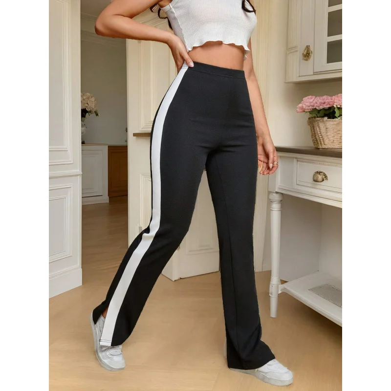 YQ1-International Station Hot-Selling Women's Fashion Trendy Casual Pants Autumn Winter High-Waisted Slim Fit Wide-Leg Color-Blo