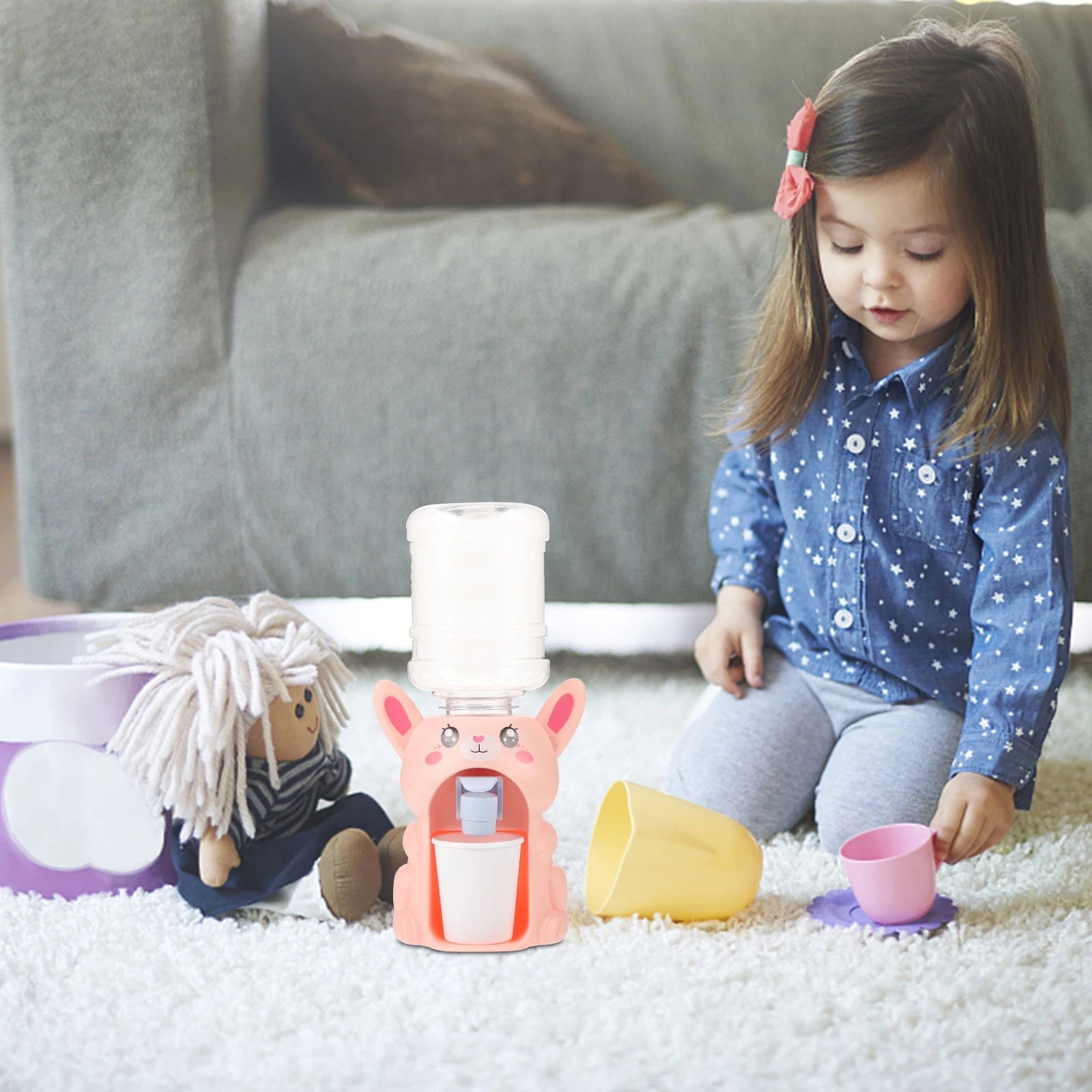 

2pcs Mini Water Dispenser Kids Toy Pig Rabbit Design Electric Sound Light Home Scene Toy Kids Water Fountain Toys