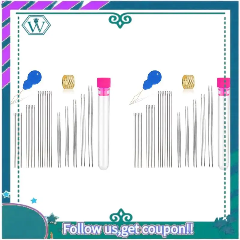 

A09P 60 шт. Набор игл для бисера, 5 размеров, 20 шт., иглы с большим ушком и 40 длинными прямыми и бутылкой для легкого натяжения